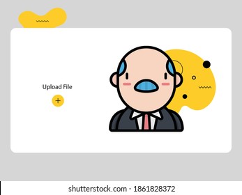 Cute bald avatars on white background and black yellow abstract