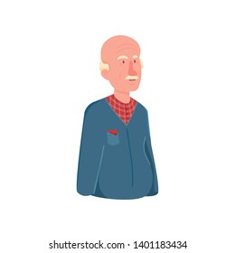 Cute bald pensioner man avatar with red striped shirt