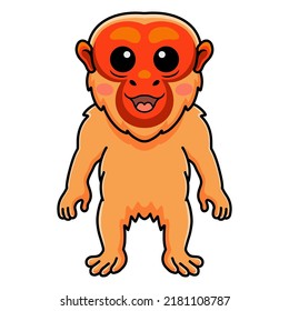 Cute bald uakari monkey cartoon standing
