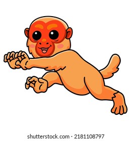 Cute bald uakari monkey cartoon walking