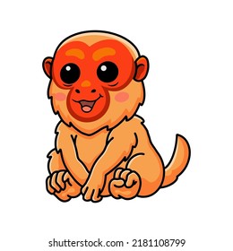 Cute bald uakari monkey cartoon sitting