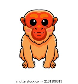 Cute bald uakari monkey cartoon sitting