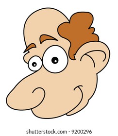 Cute Balding Man Illustration Vector With Brown Hair and Big Eyes