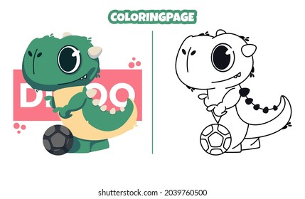 Cute Ball Playing Dinosaur Coloring Pages Stock Vector (Royalty Free ...