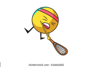 Cute Ball playing with  a racket. Vector Illustration. Isolated on white background.