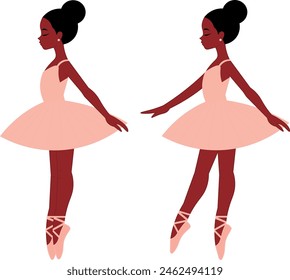 Cute ballerina adorable illustration, black ballerina with pink toned clothes