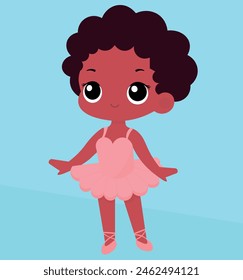 Cute ballerina adorable illustration, black ballerina with pink toned clothes