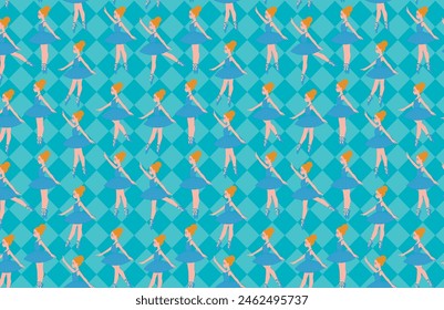 Cute ballerina adorable illustration, ballerina with clothes in blue tones pattern