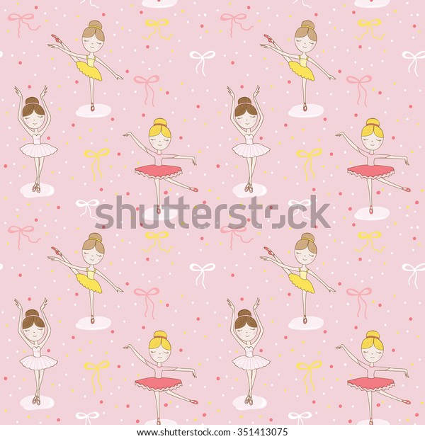 Cute Ballerina Background Seamless Pattern Vector Stock Vector (Royalty ...