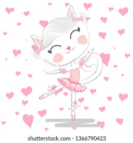 Cute ballerina cat dancing ballet in pink tutu.
