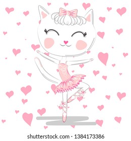 Cute ballerina cat dancing ballet in pink tutu.