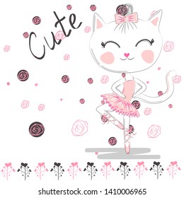 Cute ballerina cat dancing ballet in pink tutu