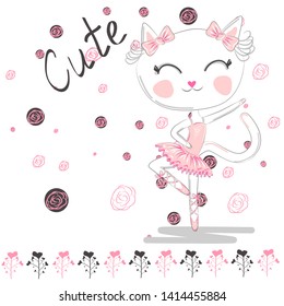 Cute ballerina cat dancing ballet in pink tutu