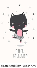 Cute ballerina cat illustration for apparel or other uses,in vector. 