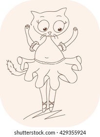 Cute ballerina cat illustration for apparel or other uses, in vector.