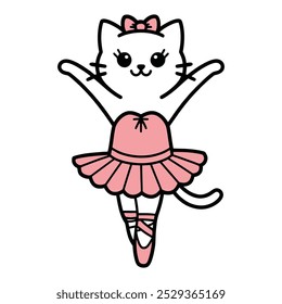 Cute ballerina cat in pink tutu cartoon illustration