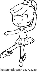 A cute ballerina dancer girl. Vector black and white coloring page