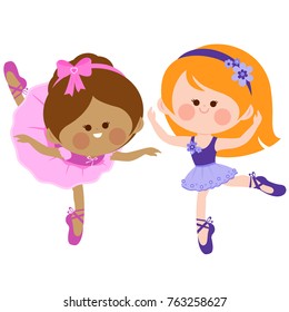 Cute ballerina dancer girls. Vector illustration