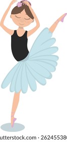 Cute ballerina dancing in blue tutu isolated on a white background.