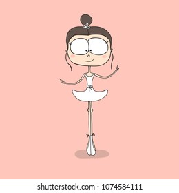 Cute ballerina dancing cartoon hand drawn vector illustration. Can be used for t-shirt print, kids wear fashion design, baby shower celebration greeting and invitation card.