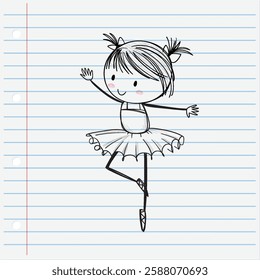 A cute ballerina dancing on lined paper