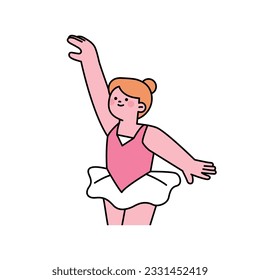 Una adorable bailarina está bailando en una falda de tutu. ilustración simple del vector de esquema.