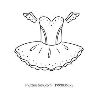 Cute ballerina dress. Ballet costume for coloring book. Isolated vector illustration in doodle style on white background.