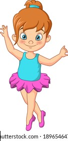 Cute ballerina girl in blue and pink dress dancing