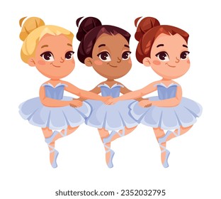 Cute Ballerina Girl in Blue Tutu Skirt and Pointe Shoes Dancing Ballet Vector Illustration