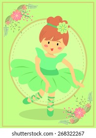 Cute ballerina girl with dress tutu dancing ballet in green theme background.