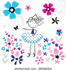 cute ballerina girl with flowers