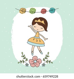 Cute ballerina girl. Greeting card with cartoon ballerina girl.