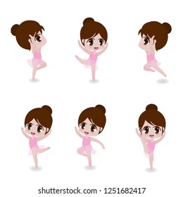 cute ballerina girl in pink dress collection on white background isolated eps10 vector illustration