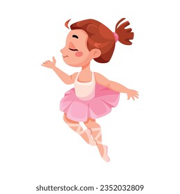 Cute Ballerina Girl in Pink Tutu Skirt and Pointe Shoes Dancing Ballet Vector Illustration