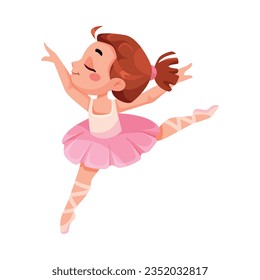 Cute Ballerina Girl in Pink Tutu Skirt y Pointe Shoes Dancing Ballet Vector Ilustración