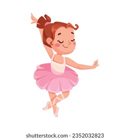 Cute Ballerina Girl in Pink Tutu Skirt and Pointe Shoes Dancing Ballet Vector Illustration