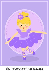 Cute ballerina girl with purple dress tutu dancing ballet.
