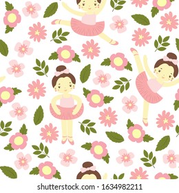 cute ballerina girl seamless pattern pink vector