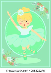 Cute ballerina girl with turquoise dress tutu dancing ballet.