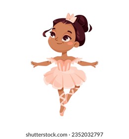 Cute Ballerina Girl in Tutu Skirt and Pointe Shoes Dancing Ballet Vector Illustration