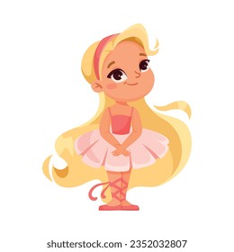 Cute Ballerina Girl in Tutu Skirt and Pointe Shoes Dancing Ballet Vector Illustration
