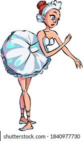 Cute ballerina girl in white dress dancing vector Illustration on a white background