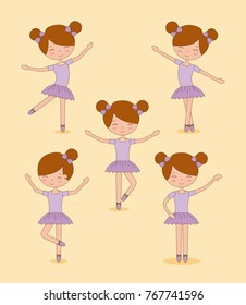 cute ballerina girls practicing ballet dance