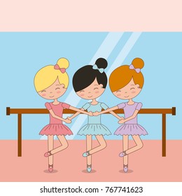 cute ballerina girls practicing ballet dance