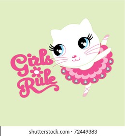 a cute ballerina kitty with the wording 'girls rule'