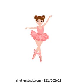 Cute ballerina in pink tutu. Vector illustration can use for presents, invitation, children room decor, T-shirt, interior design.