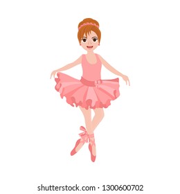 Cute ballerina in pink tutu. Vector illustration can use for presents, invitation, children room decor, T-shirt, interior design.