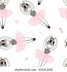 cute ballerina seamless pattern