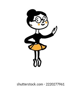 A cute ballerina stands on pointe shoes. Vector color doodle illustration.