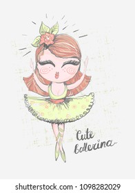 Cute ballerina. Surface design for kids . Vector graphic for children fashion clothing. Use for print, fashion wear
